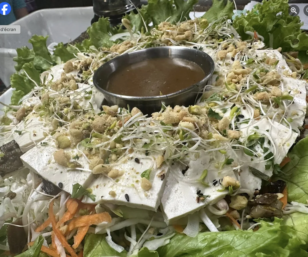 Cook'N'Roll, carpaccio de tofu avec germes, cacahuètes et sauce